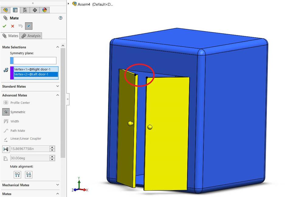 آموزش انتخاب قید پیشرفته Symmetric در Solidworks